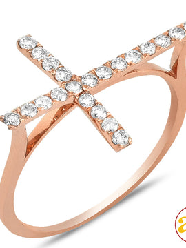 14KR 0.35CTW DIAMOND DESIGNER SIDEWAYS CROSS RING