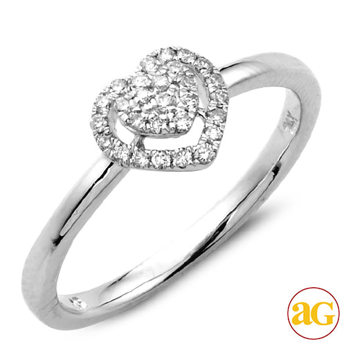 14KW 0.20CTW DIAMOND HEART RING WITH HEART HALO