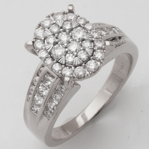 14KW 1.15CTW OVAL CLUSTER LADIES RING