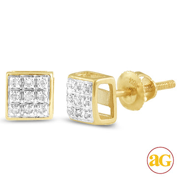 10KY 0.05CTW DIAMOND SQUARE DOME EARRINGS