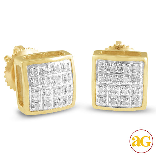 10KY 0.10CTW DIAMOND SQUARE DOME EARRINGS