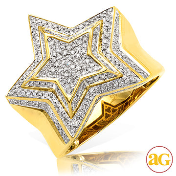 10KY 1.00CTW DIAMOND MICROPAVE 3-D MENS STAR RING