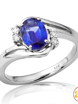 14KW 0.10CTW DIAMOND RING WITH 1.33CT OVAL TANZANI