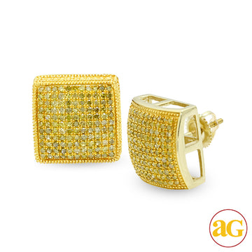 10KY 1.00CTW YELLOW DIAMOND SQUARE DOME EARRINGS