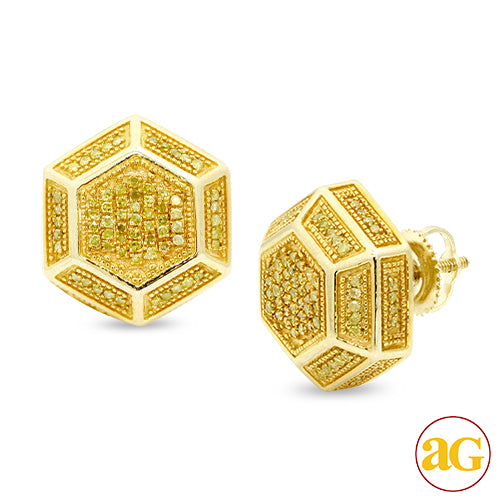10KY 0.50CTW YELLOW DIAMOND HEXAGON EARRINGS